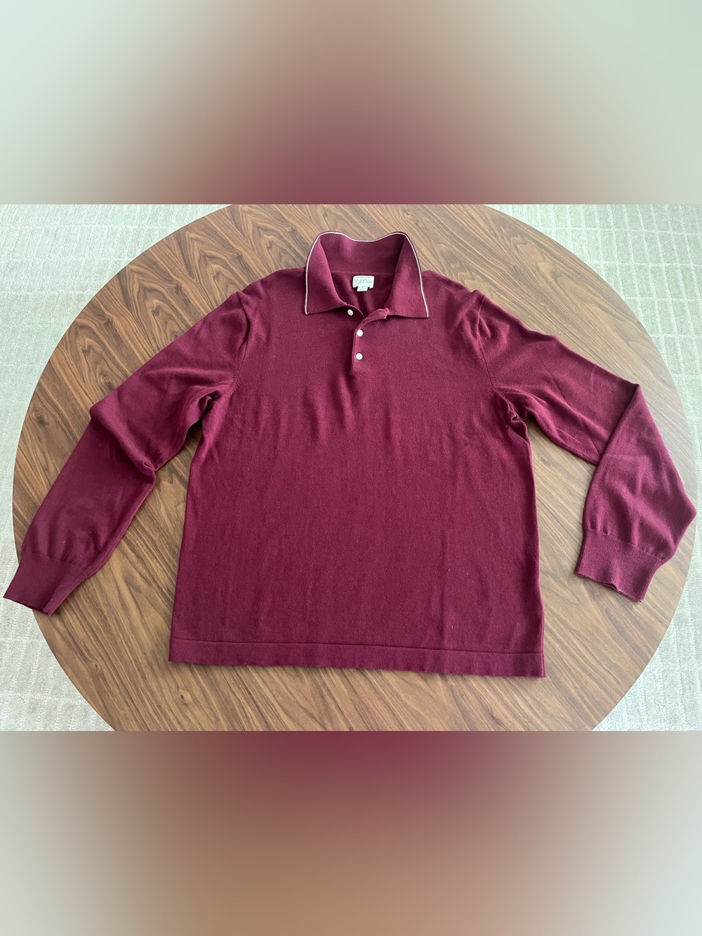 Men’s JCrew long sleeve polo, cotton silk blend, size large